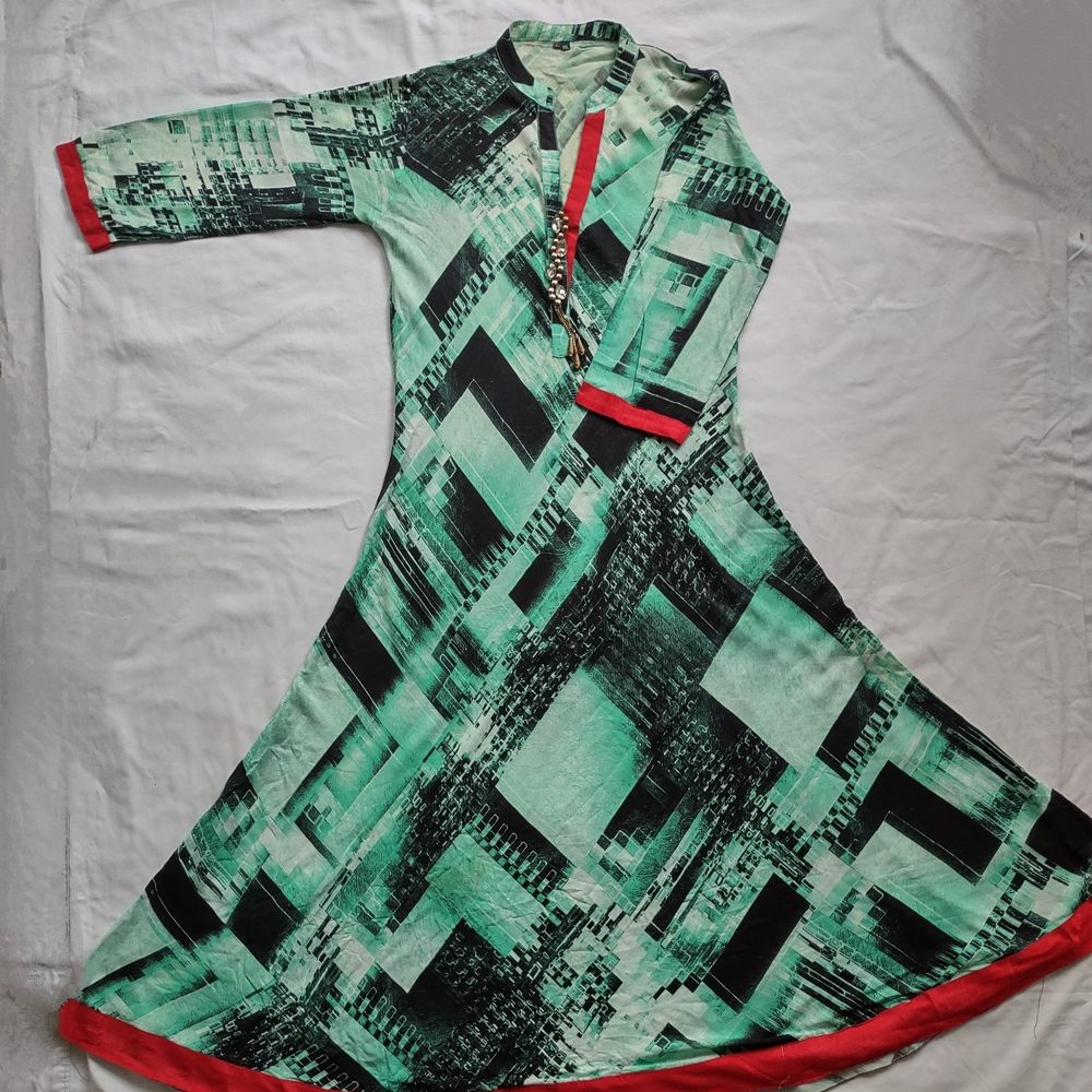Geometric Jewel Tone Green and Black Maxi Dress